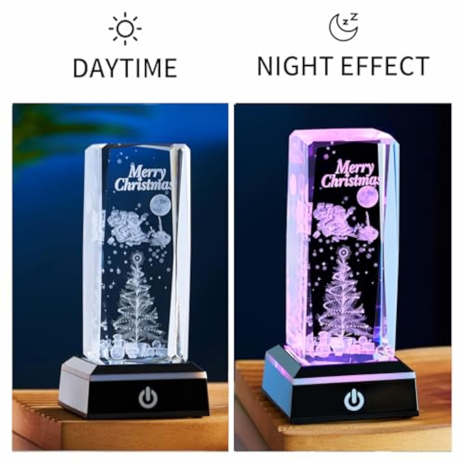 3D Crystal Night Light, K9 Crystal Led Lamp With Light Base, Merry Christmas Gifts For Kids, Women, Teens, Boys, Girls, Anniversary, Birthday, Holiday Room Decor(Merry Christmas)