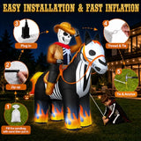 7FT Halloween Inflatables Decorations Outdoor Skeleton Cowboy Riding Inflatable Horse Built-in Bright LEDs Flame-Hoofed Western Halloween Blow Up Yard Decoration Blowup for Lawn Party