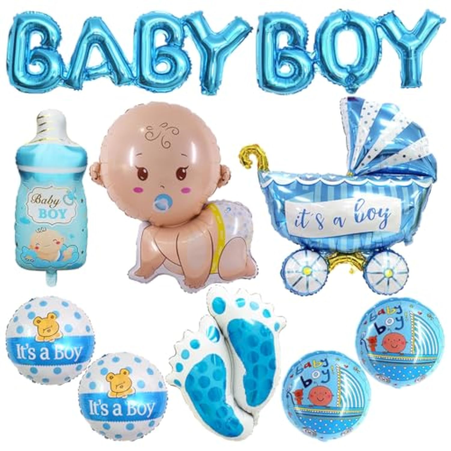 10 Pcs Blue Baby Boy Balloons, Shower Decorations, It'S A Boy Mylar Letter Foil For Welcome Home, Gender Reveal Party