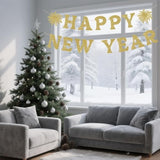 Happy New Year Banner Gold Glitter Pre-Strung Party Sign for NYE Decor