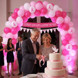 101 Pcs Breast Cancer Awareness Decorations Balloon Arch Kit, Pink Ribbon Printed Latex Balloons with Pennant Banner Garland for Survivor Party Supplies, October Charity Event and Fundraiser Decor