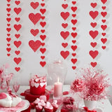 4 Pack Glitter Heart Garland Valentines Day Decorations Paper Hearts Streamers Hanging Hearts Decorations For Valentines Galentines Day Birthday Bridal Shower Wedding Engagement Anniversary (Red)