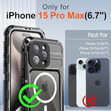 Waterproof Case - Metal Shockproof Phone Case Built-In Screen Protector [Ip68 Water Proof][14Ft Military Grade ], Heavy Duty Full Body Drop Protection Cover, 6.7" Black