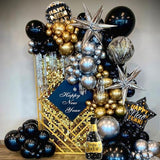 132Pcs Black Gold Silver Balloon Arch Garland Kit, New Year Eve Decorations