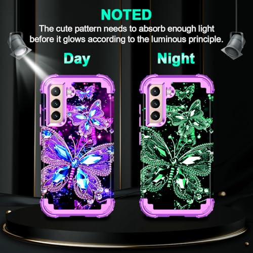 for Galaxy S21 5G Case,Glow in The Dark Three Layer Heavy Duty Shockproof Full Body Protection Hard Plastic Bumper+Soft Silicone Case for