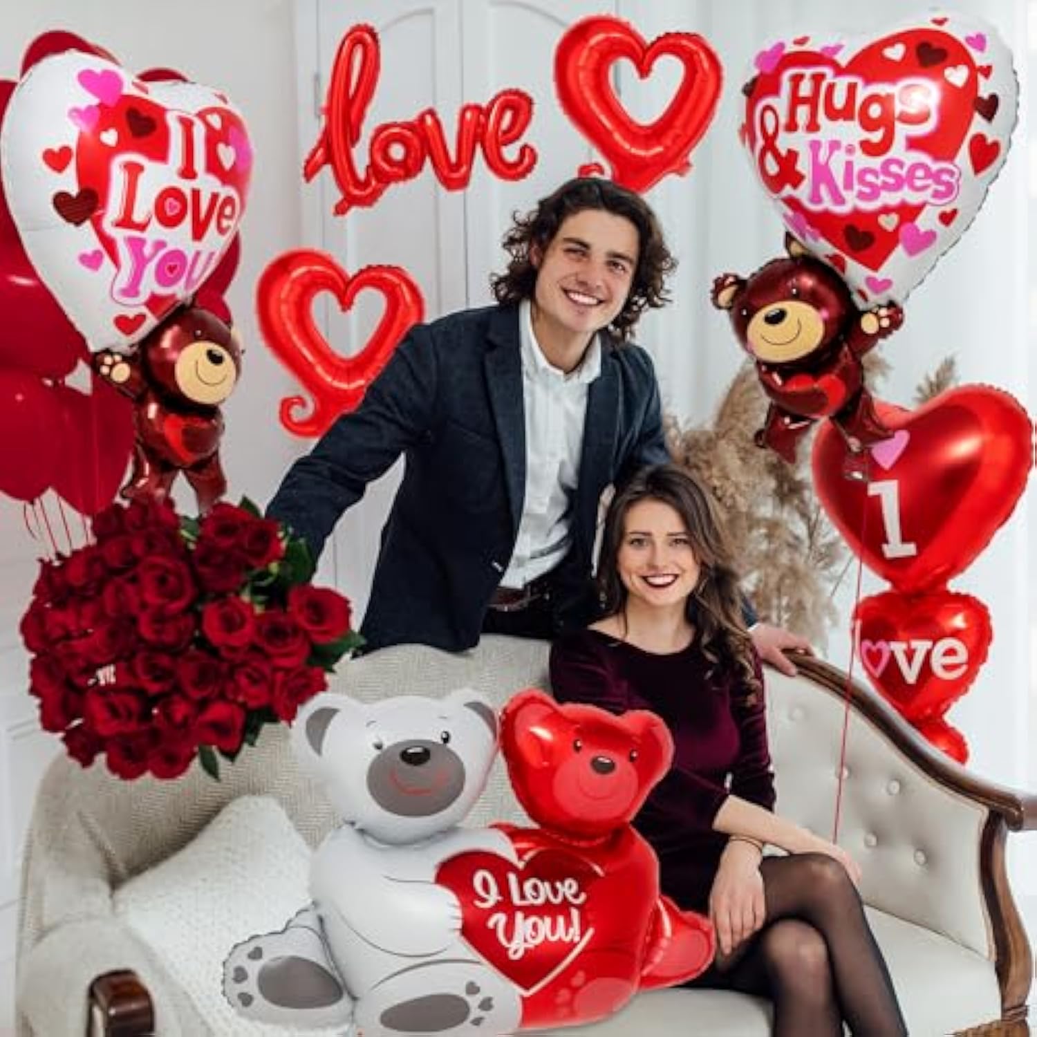 12 Pieces Valentines Day Balloons, Large I Love You Foil Balloons, Red Heart Shape Mylar Foil Balloon For Special Night Party Decorations