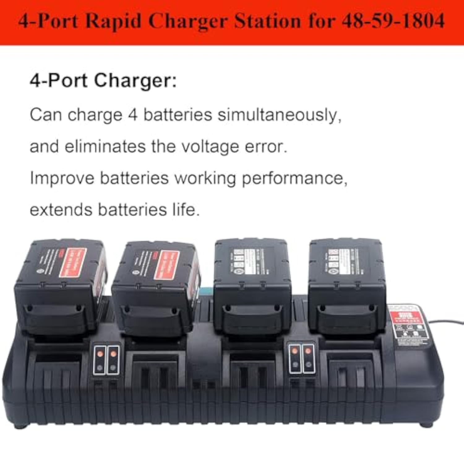 4-Port Rapid Charger Replacement For Charger Station 48-59-1804 Compatible With Mil-Wauk 18V Lithium Ion Battery 48-11-1850 48-11-1815 48-11-1840
