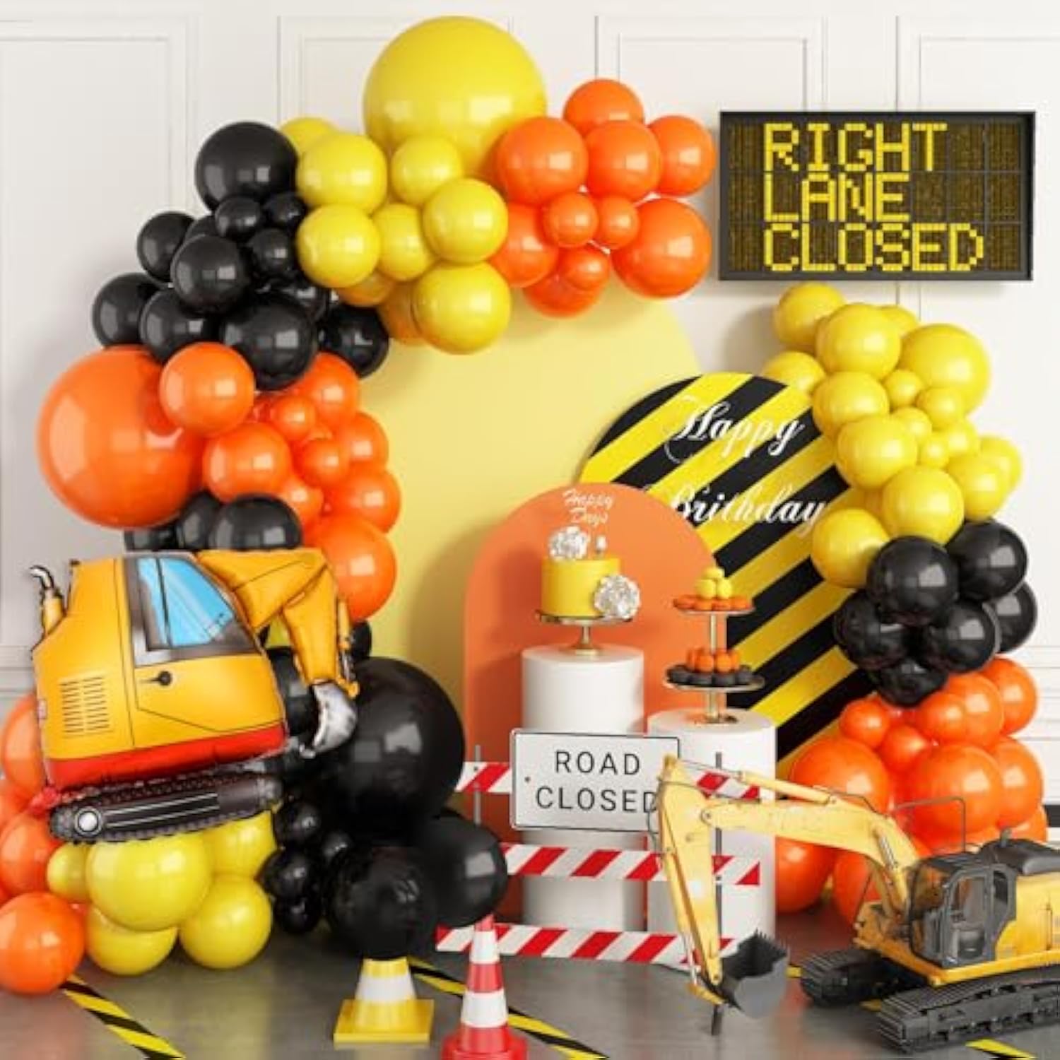 Construction Balloon Garland Kit: Black, Orange, Yellow Party Decor