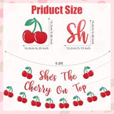 She’S The Cherry On Top Banner – Pre-Strung Red Glitter Cherry Birthday Banner With Bonus Cherry Garland For Girls’ First Birthday, Fruit Theme Party, Summer Picnic, And Baby Shower Decorations