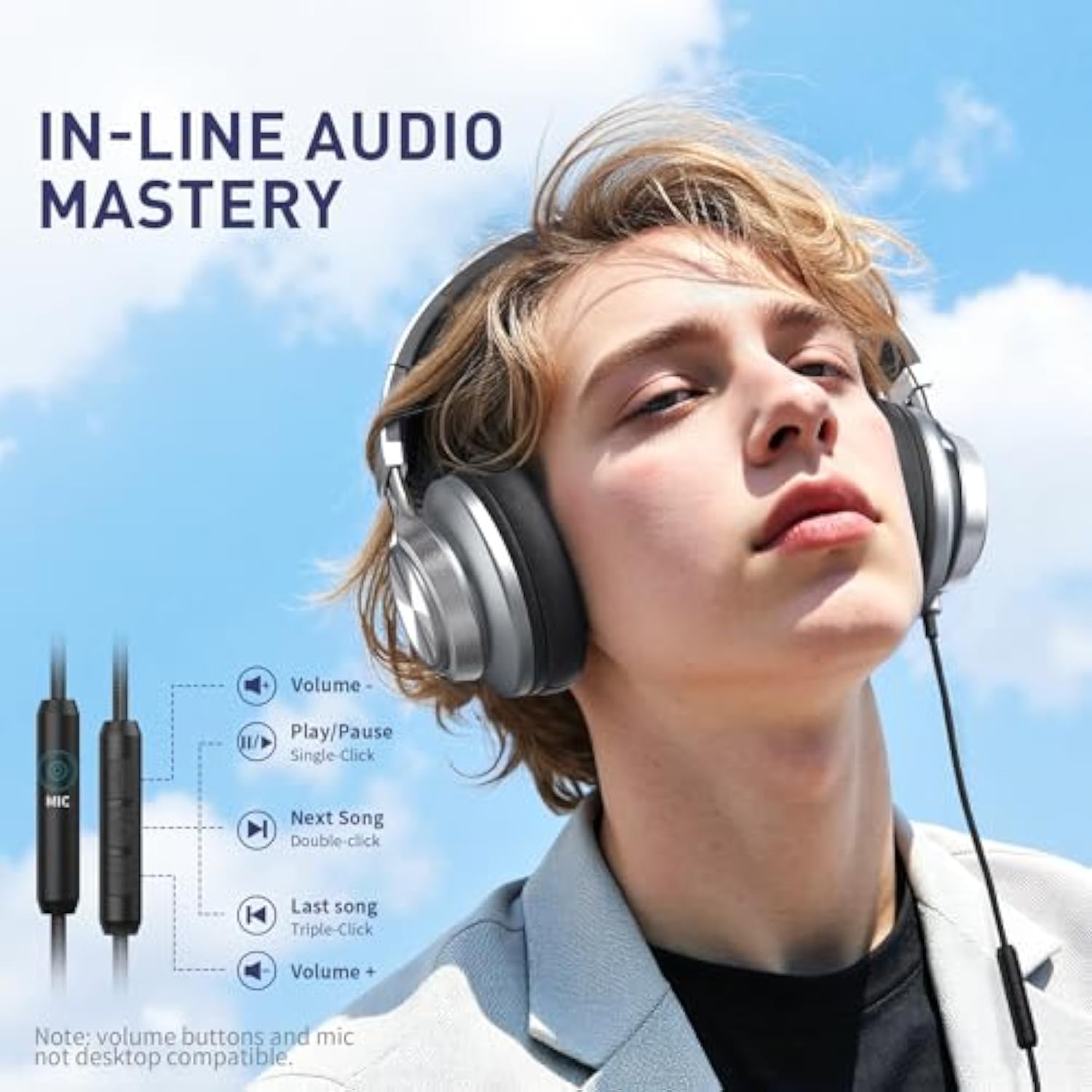 AILIHEN Wired Headphones with Microphone Volume Control, Noise Reduction Over Ear Headphones Wired 3.5mm, Super Soft Corded Headphone for Cellphones, Tablet and Chromebook (Grey)