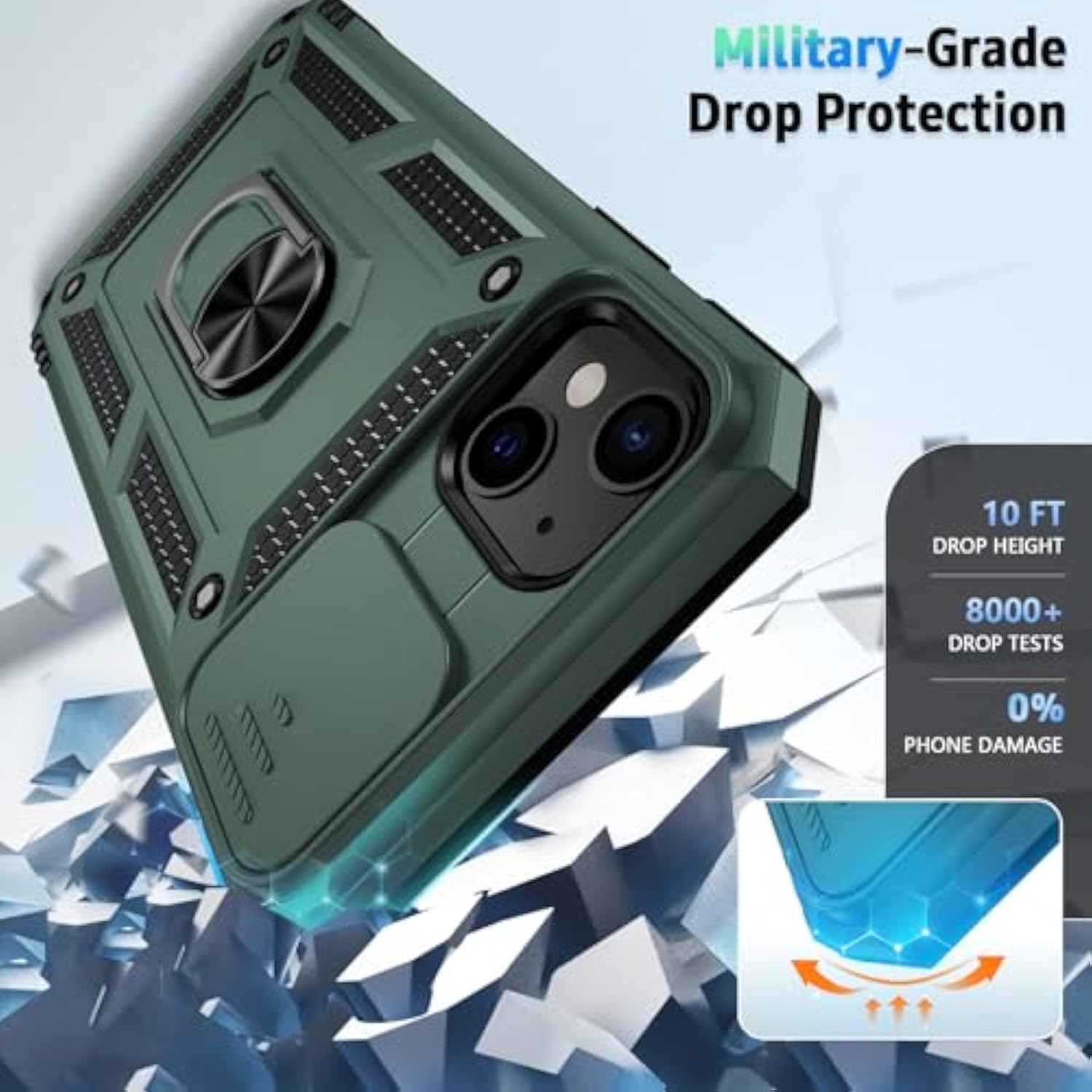 For Iphone 13 Mini Case With Camera Lens Cover, Hd Screen Protector, 10 Ft Military Grade Drop Protection, Magnetic Ring Holder Kickstand Protective Phone Case For Iphone 13 Mini (Pine Green)