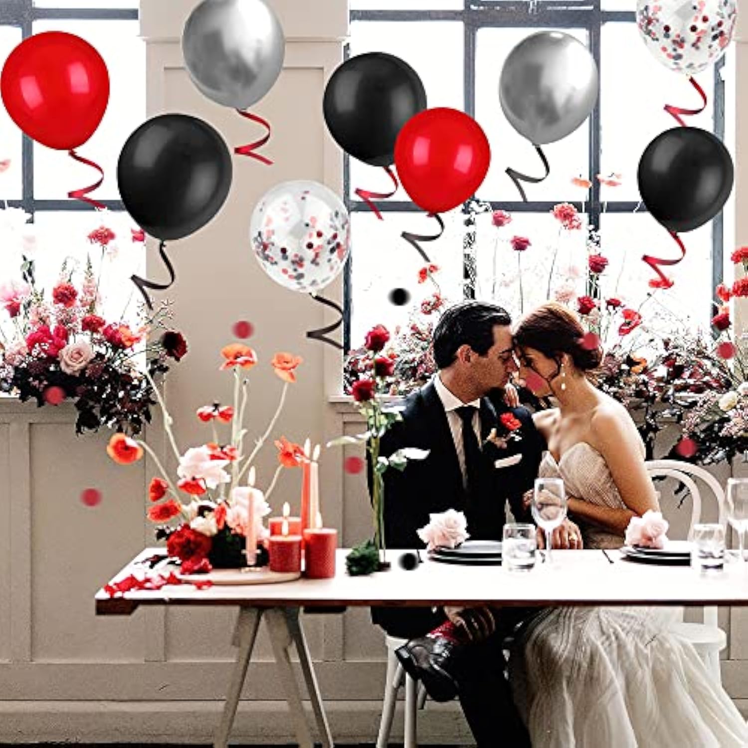 50 Pack Balloon Garland Kit - 12 Inch Black & Red Balloons, Confetti, Party Decor