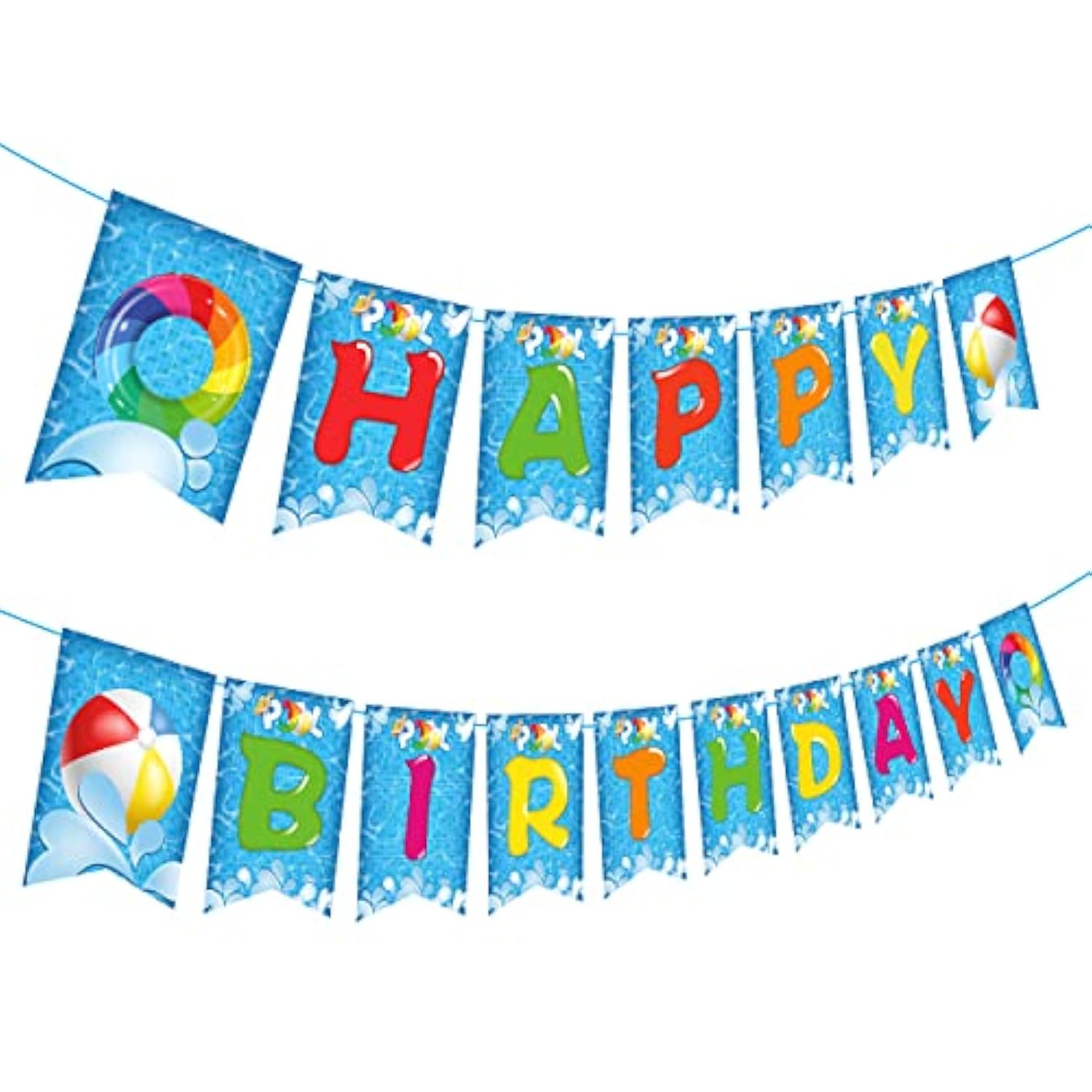 Pool Birthday Party Banner, Summer Pool Party Decorations Happy Birthday Banner For Swimming Hawaiian Beach Tropical Theme Decor Party Favors Supplies