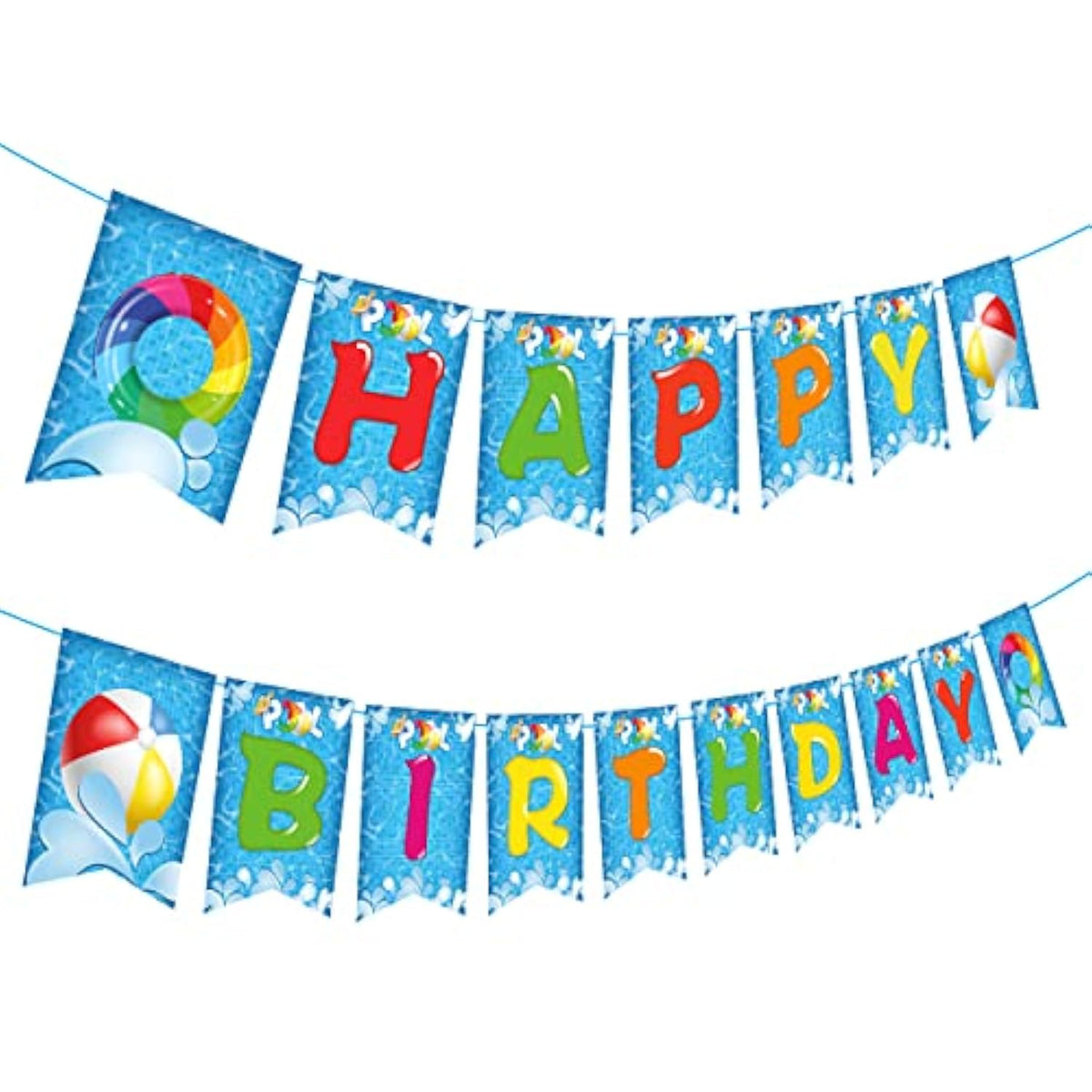 Pool Birthday Party Banner, Summer Pool Party Decorations Happy Birthday Banner For Swimming Hawaiian Beach Tropical Theme Decor Party Favors Supplies