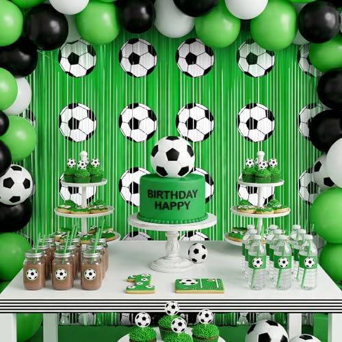3 Pcs Soccer Party Decorations Foil Curtains - 9.9x6.6 Ft Soccer Birthday Party Supplies Fringe Backdrop Football Theme Party Favors for 2026 World Cup Tailgate