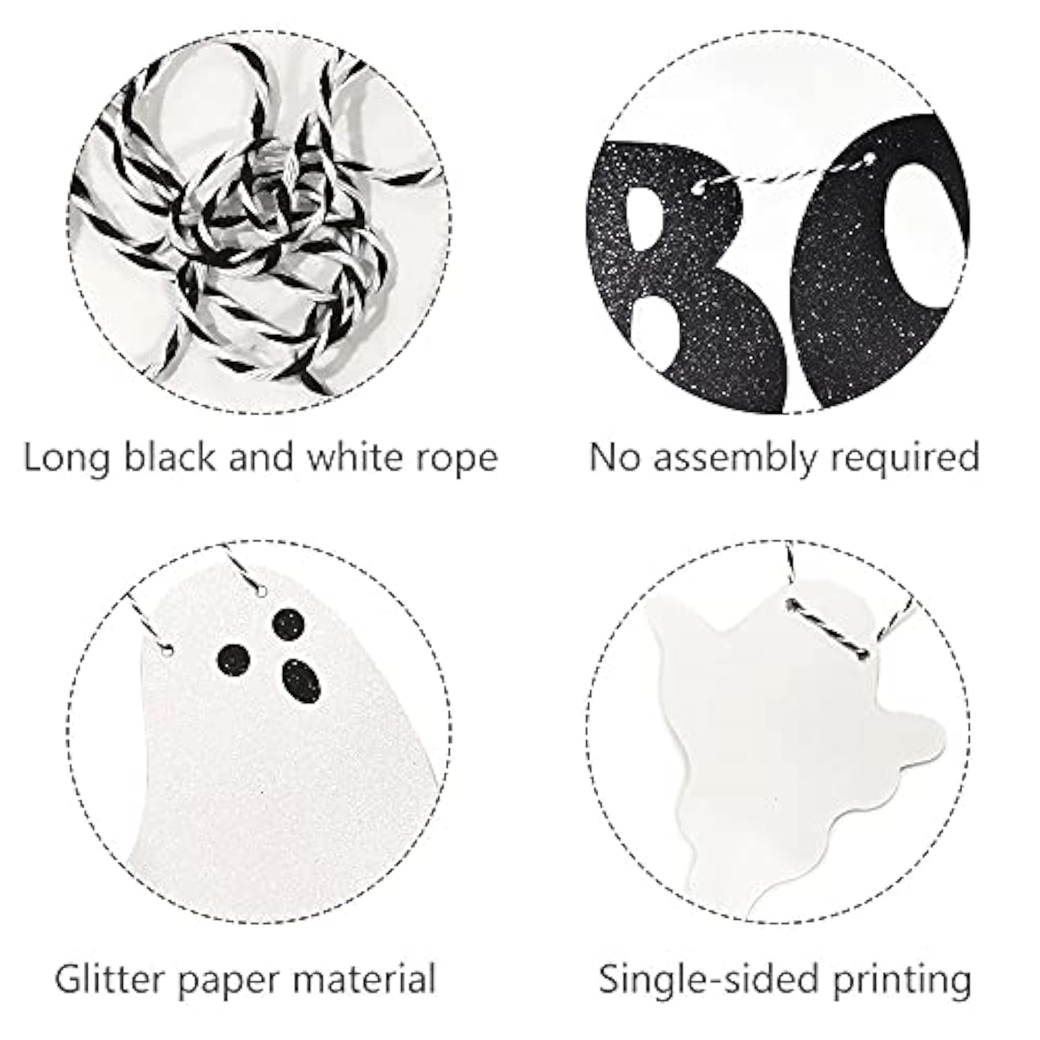 Hey Boo Glitter Ghost Banner Happy Halloween Party Supplies for Indoor Outdoor Decor