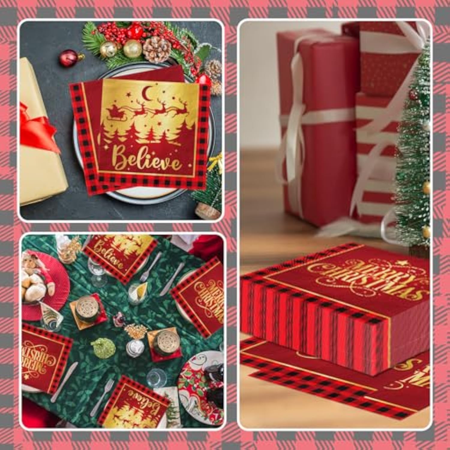 Christmas Napkins, 40Pcs Red And Gold Christmas Paper Napkins Disposable Snowman Christmas Cocktail Napkins White Merry Christmas Napkins For Xmas Winter Holiday Dinner Party Supplies