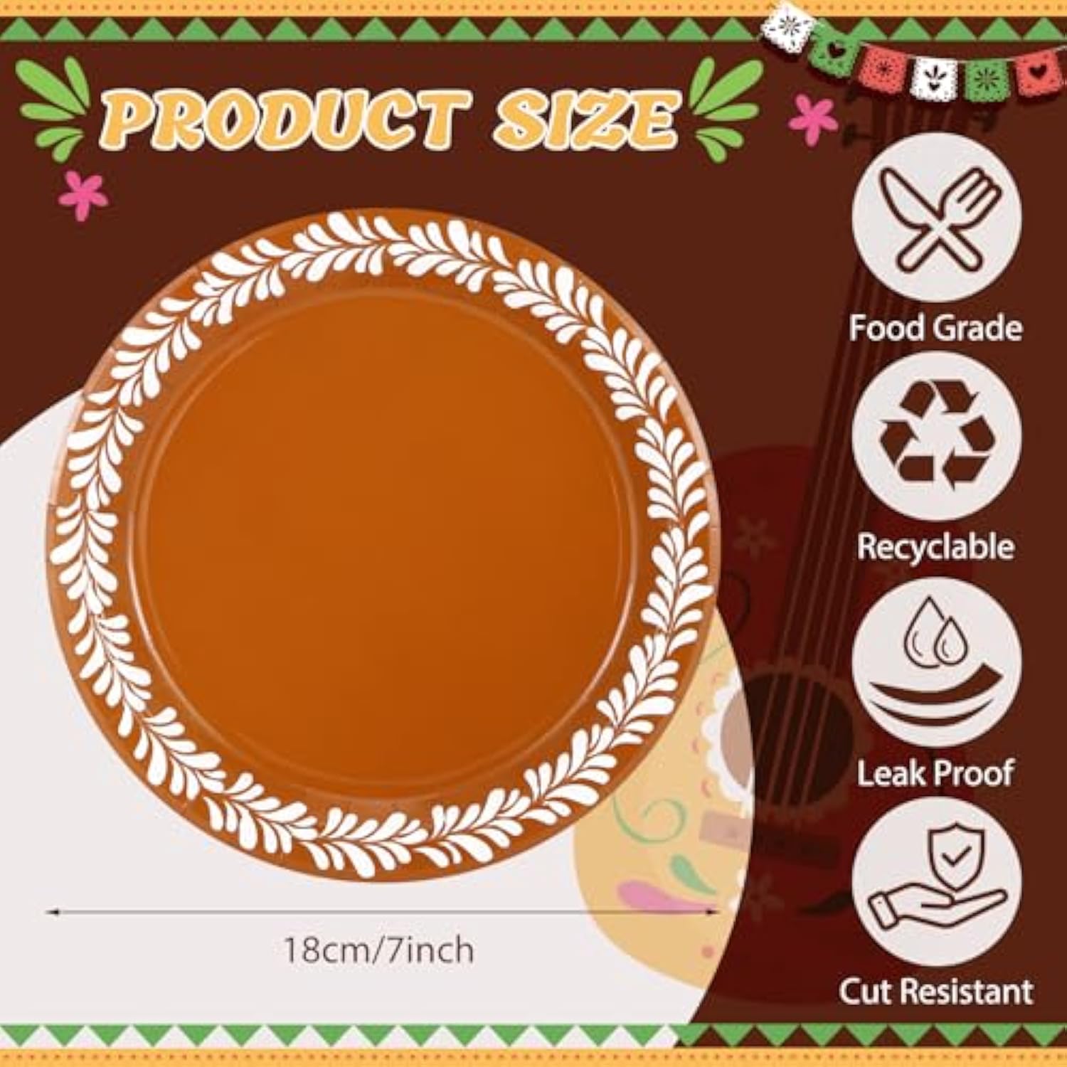 100 Pcs Platos De Barro Mexicanos Paper Plates Fiesta Party Plates 7 Inch Cielito Lindo Party Decoration Terracotta Clay Pottery Dishes For Taco Carnival Independence Day Baby Shower Supplies Wedding