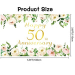 Elegant White 50Th Anniversary Backdrop, Polyester, Rose Gold Peony Design, Included Rope, For Couple Surprise, Wedding Supplies