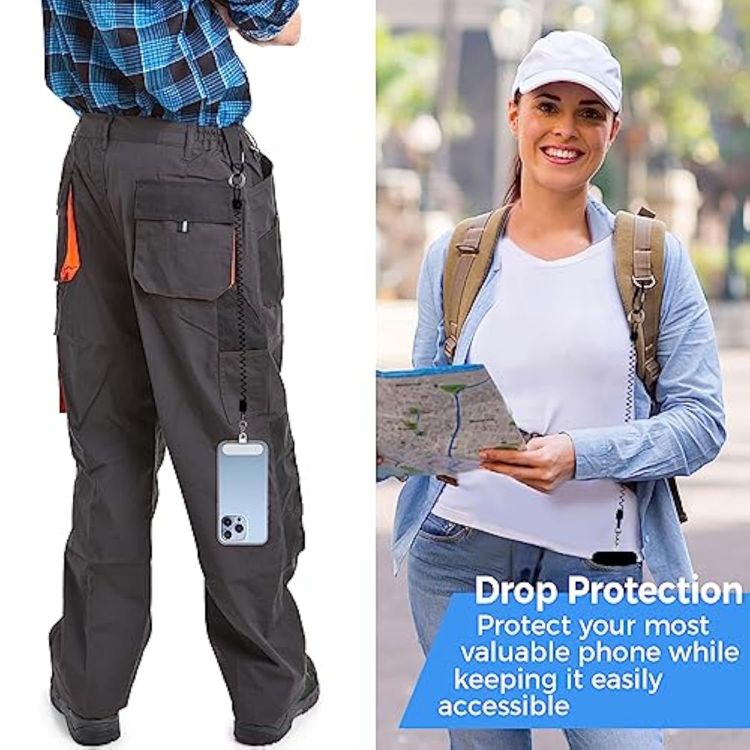 2 Pack Phone Lanyard Tether,Anti Theft And Drop Prevention Strap For Outdoor Hiking Cycling(4 Patches+2 Carabiners)