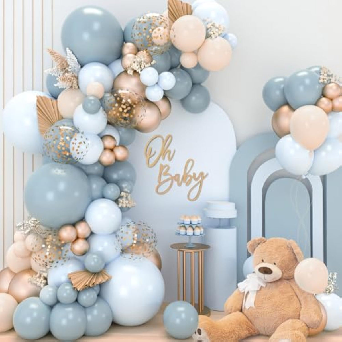 Dusty Blue Balloon Garland Kit: Gold Confetti, Baby Shower Decor