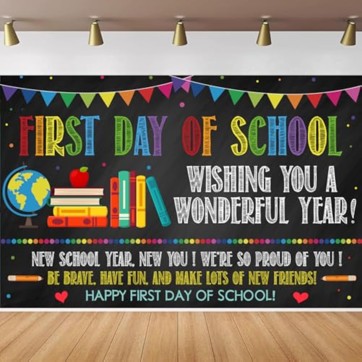 First Day of School Backdrop Banner Welcome Preschool & Kindergarten Photo Prop