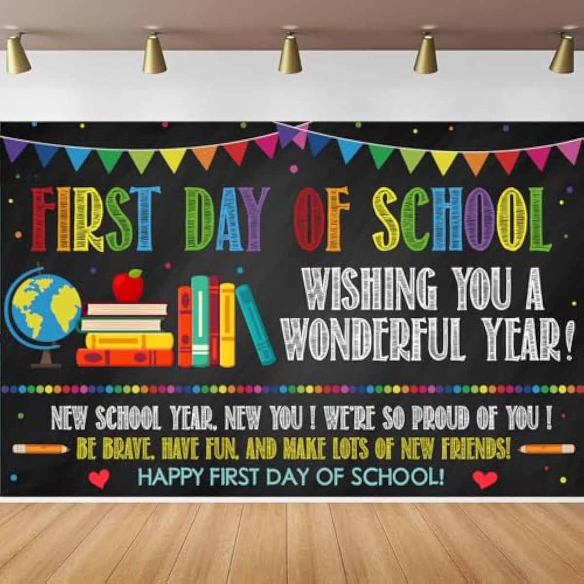 First Day of School Backdrop Banner Welcome Preschool & Kindergarten Photo Prop