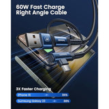 60W Usb C To Usb C Cable (2-Pack 6.6Ft), Right Angle Fast Charging Usb A To Usb C Charger Cable Compatible With Iphone15 Pro Max/Plus/Macbook Air/Samsung S25 Ultra/S22 Note 20