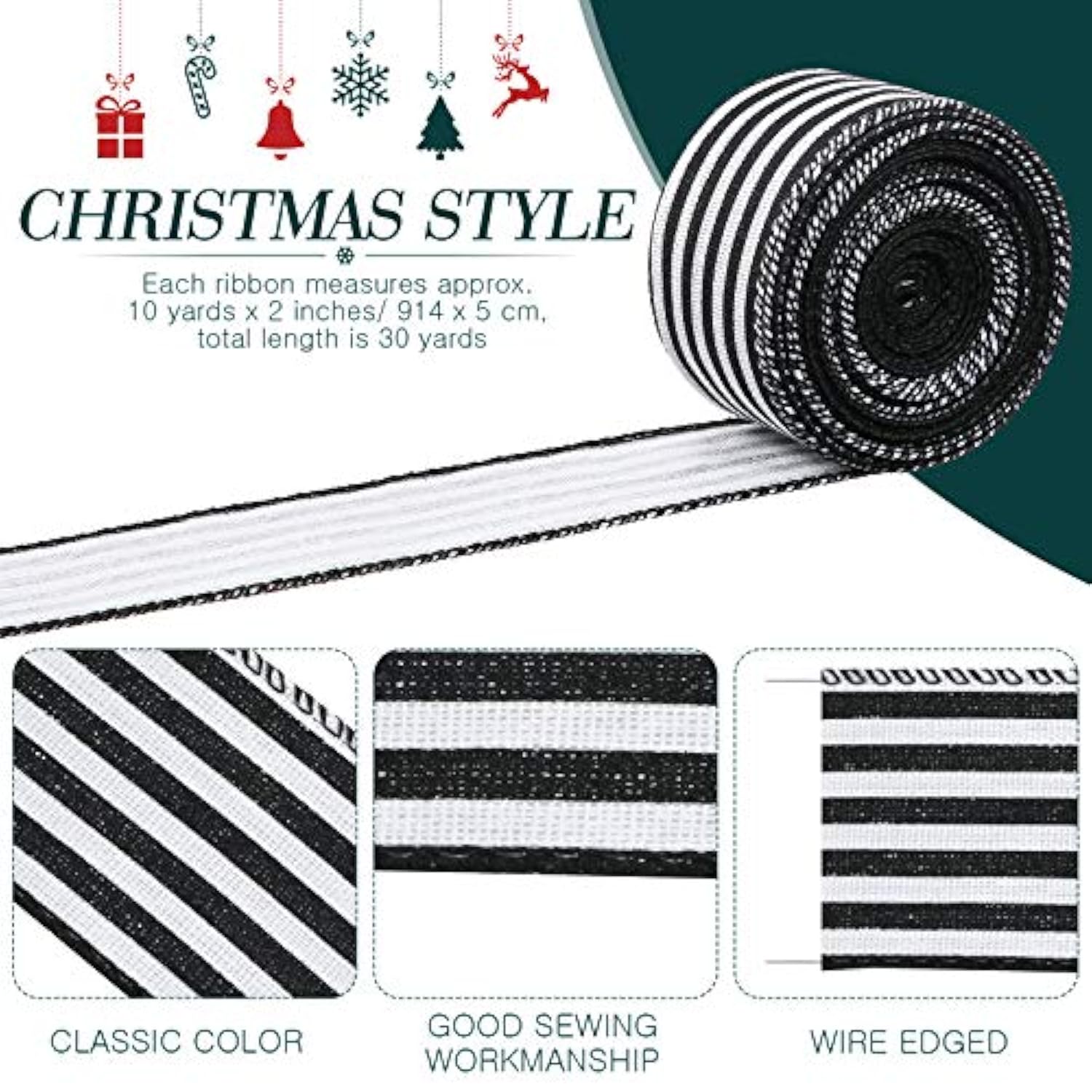 3 Rolls 30 Yard X 2 Inch Striped Ribbon Striped Fabric Grosgrain Ribbo