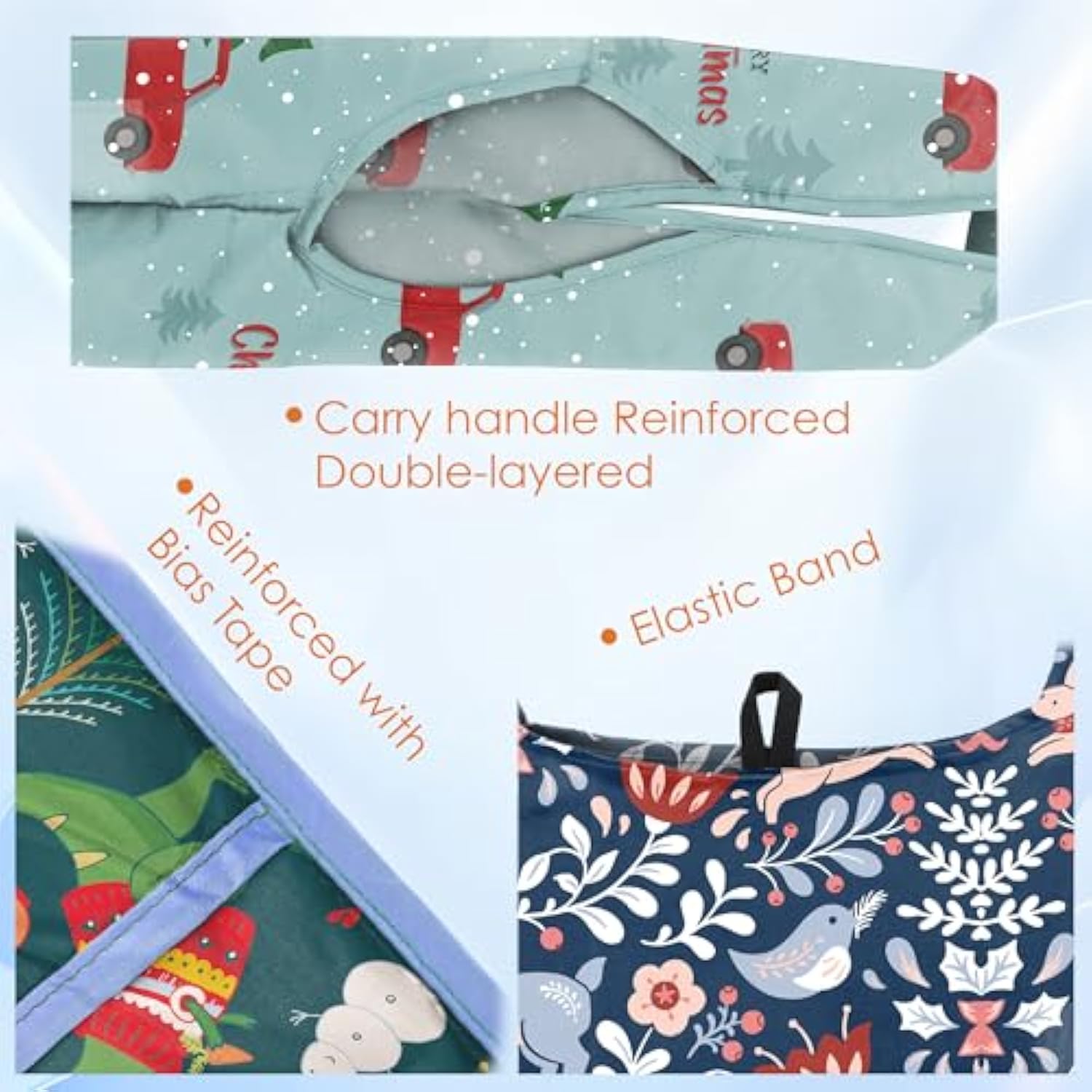 12 Pack Christmas Reusable Grocery Bags Christmas Gift- 50 Lbs Foldable Polyester Totes With Elastic Band And Storage Pouch For Shopping, Kitchen, Parties Shopping Bag Tote Bags Bulk