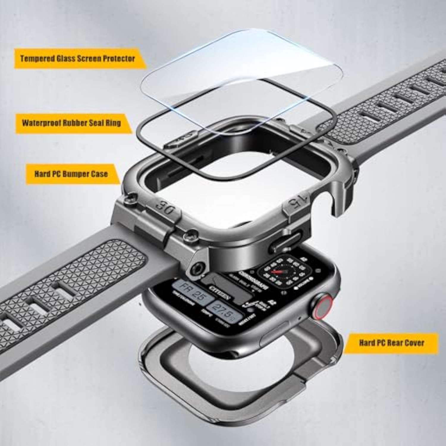 Waterproof Case With Band Compatible For Apple Watch Band 46Mm 45Mm 44Mm 42Mm?S11/10? 41Mm 40Mm For Men,Rugged Smartwatch Strap With Built-In Tempered Glass Screen Protector For Iwatch Series 11/10/9/8/7/6/5/4/Se
