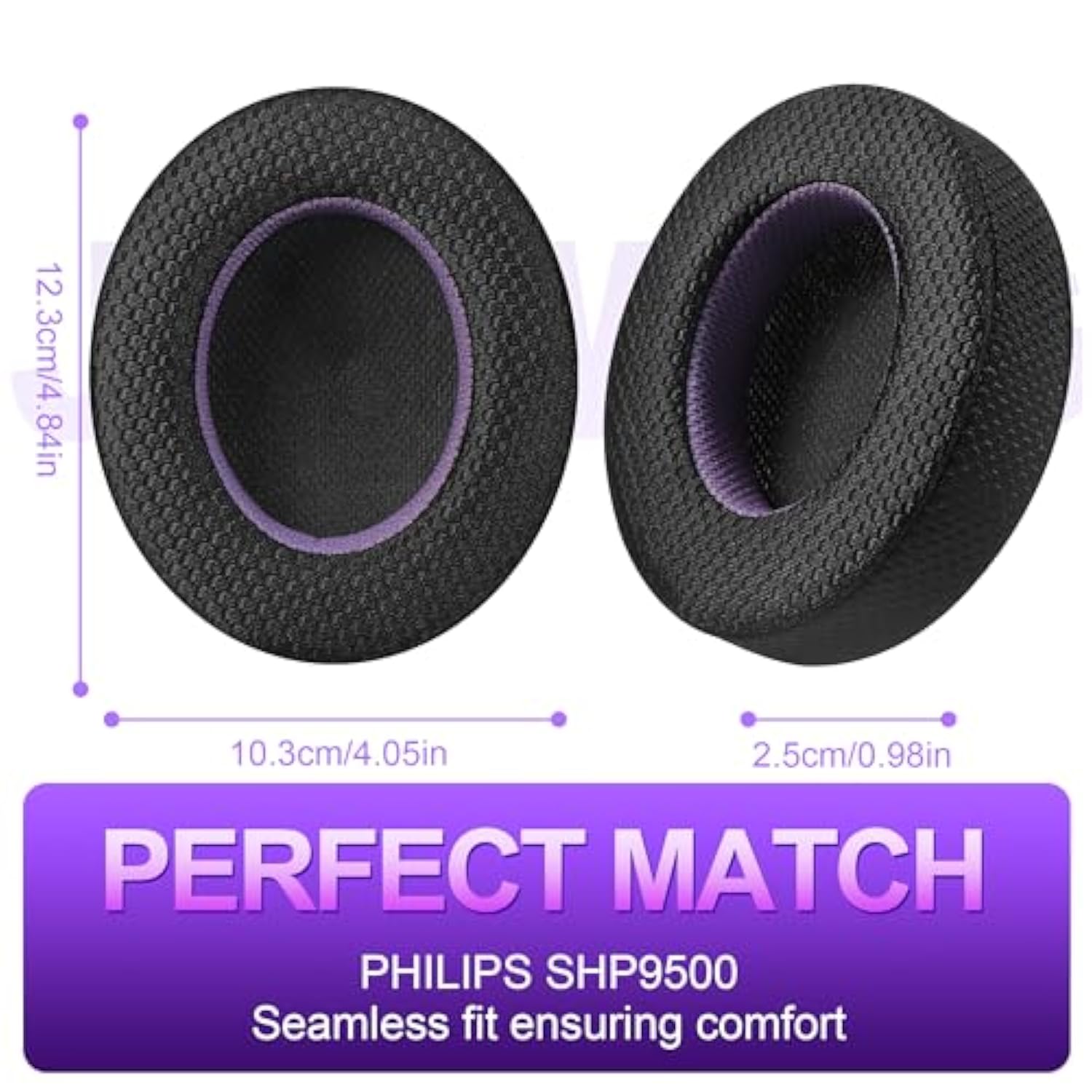 Breathable Mesh Replacement Earpads For Shp9500 Headphones - Comfortable Black/Purple Cushions