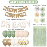 Sage Green Neutral Baby Shower Décor Set with Banner & Boho Balloons