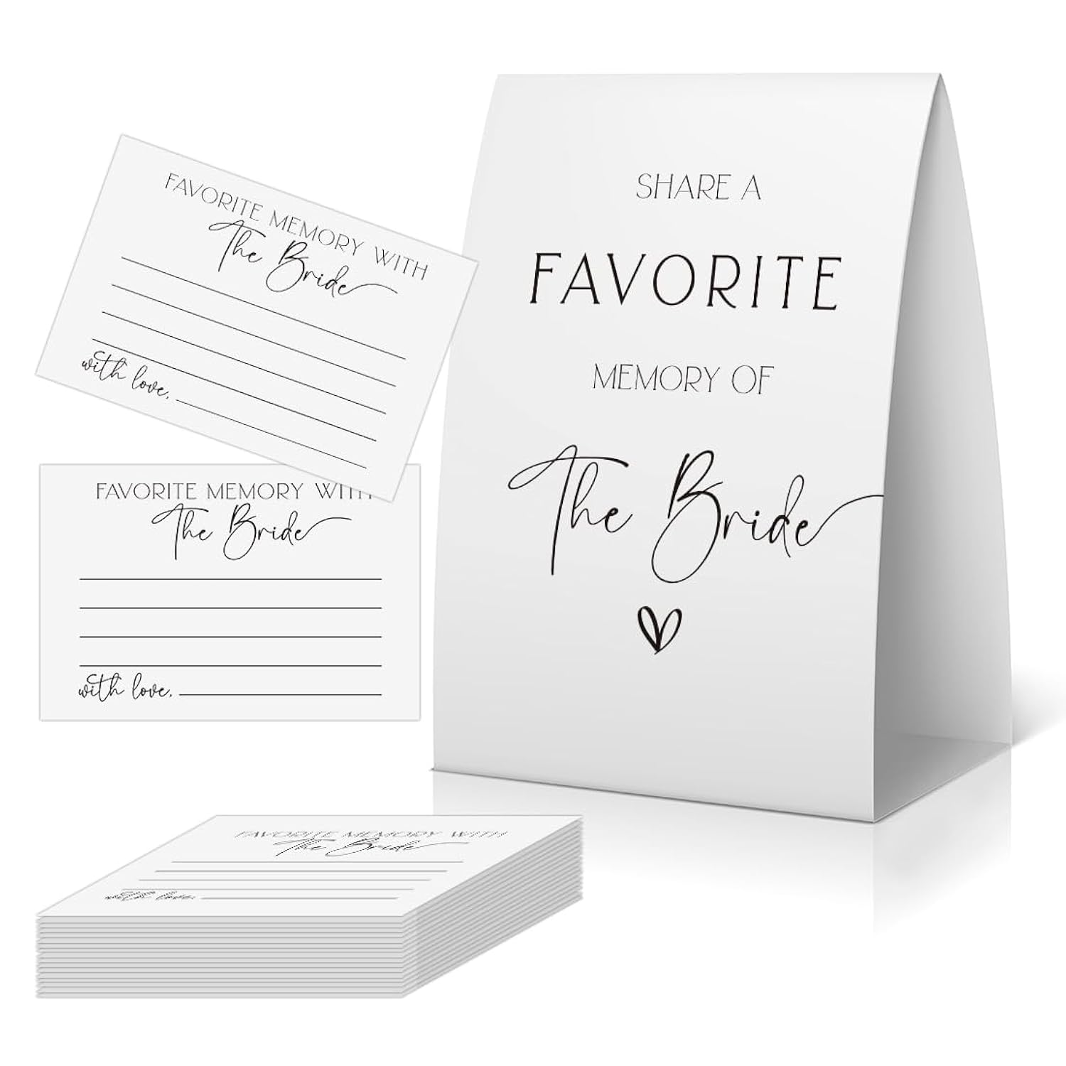 Share A Memory Of The Bride Cards (1 Sign + 50 Cards), Wedding Shower Games, Bridal Shower Games, Minimalist Bridal Shower Memory Sign And Cards-Samb02