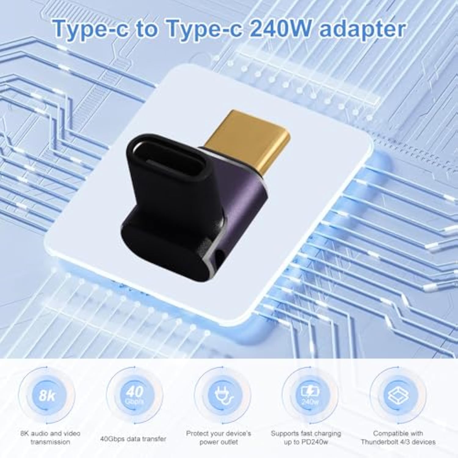 3Pack Usb C Adapter Connector Supports Thunderbolt 4/3, Usb4/3, Pd 240W Fast Charging, 40Gb/S And 8K/60Hz Data Transmission, Compatible With Most Usb C Devices.Female Vertical Elbows