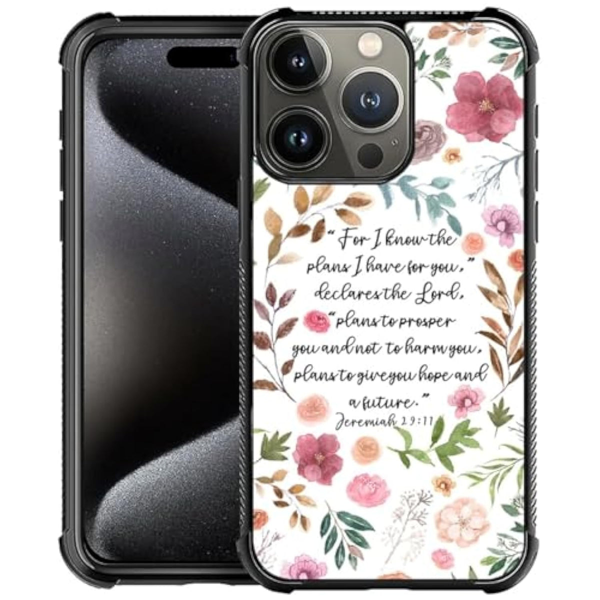 Case For Iphone 16 Pro Max W Bible Verses Floral Inspirational Pattern Design Case For Women Girls Men Soft Tpu Bumper Hard Pc Back Anti-Fall Shockproof Protective Slim Cover