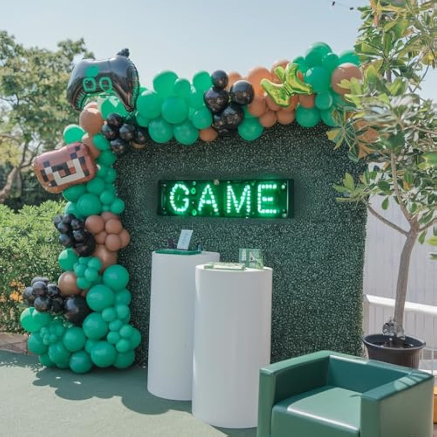 12" Green & Brown Retro Balloons Black & Green Confetti for Jungle Safari Party