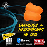 Basic Pro Bluetooth Foam Earplug Headphones - 27 Db Nrr Hearing Protection - Osha Approved Noise-Isolating Wireless Earbuds With Mic & Controls - For Work & Everyday Use - (Blue & Orange)
