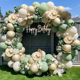 Sage Green Balloons Arch Kit, Green And Gold Balloons White Sand Olive Confetti Balloons Arch For Birthday Baby Shower Bridal Shower Engagement Baptism Wild One Party Decorations