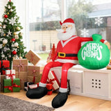 Christmas Inflatable Santa Claus, Outdoor Decorations Sitting Santa Claus Build-In Led Lights, Blow Up Santa Carrying Gi