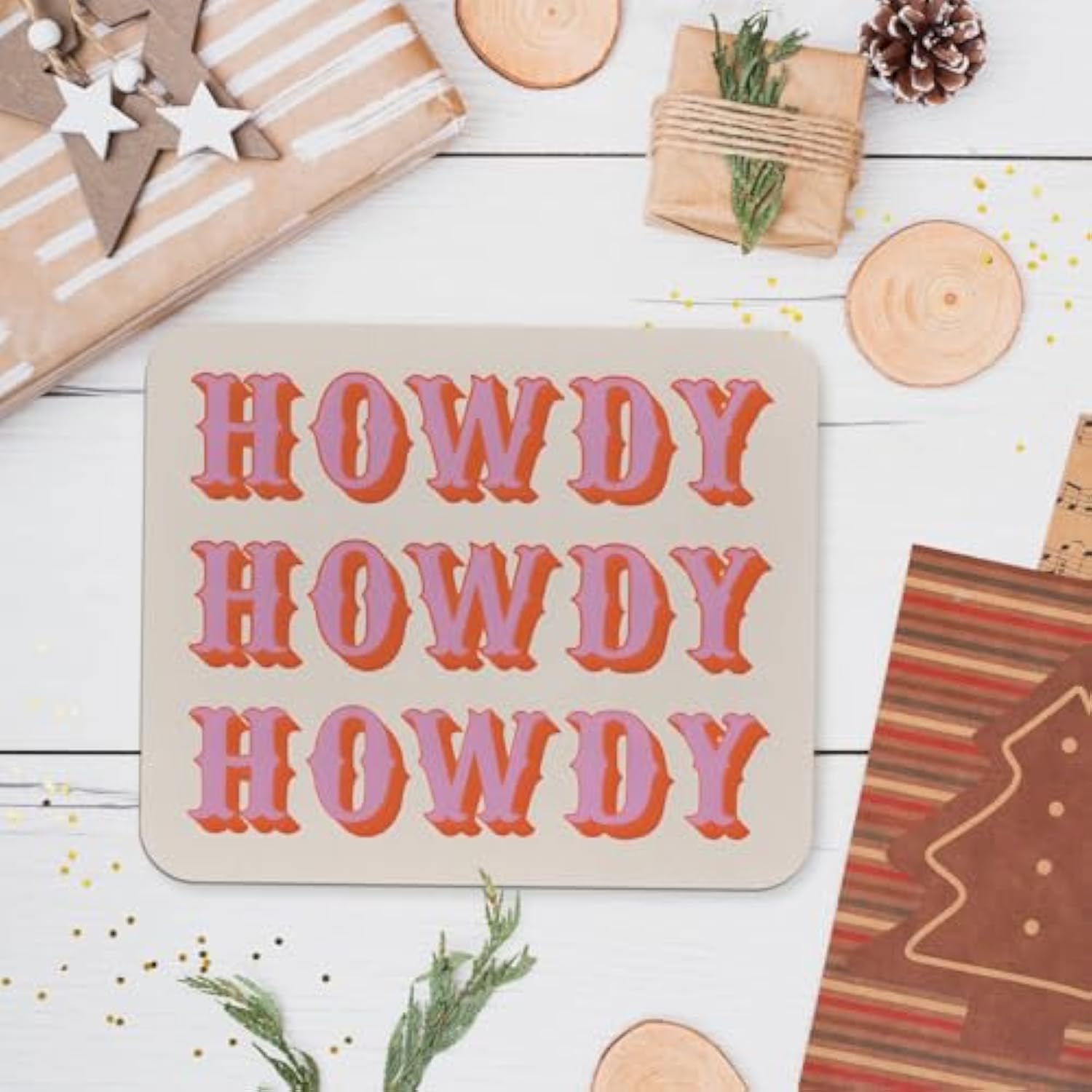 Pink Howdy Cute Mouse Pads, Office Supplies Mouse Pad, Cowgirl Western Square Mouse Pads For Desk Office Gaming Working, Gifts For Girls Women, 9.5×7.9 In