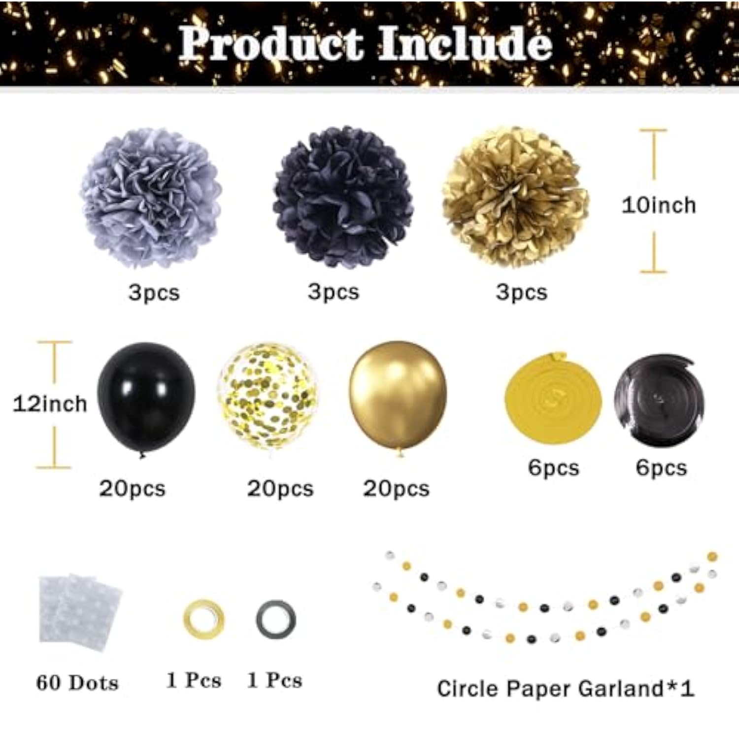 New Year 2025 Party Supplies 86pcs Black Gold Balloon Garland Kit