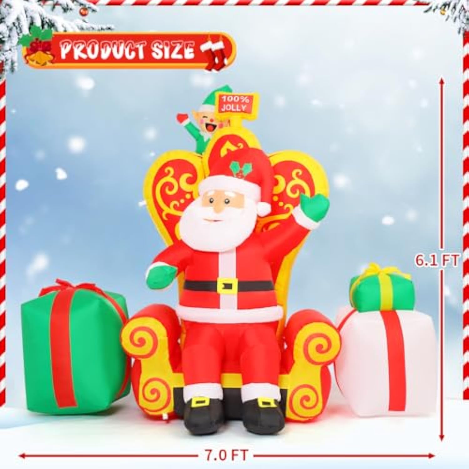 7 Ft Long Christmas Inflatables Santa Outdoor Decorations Blow Up Yard Elf Gift Box With Built-In Leds For Indoor Party