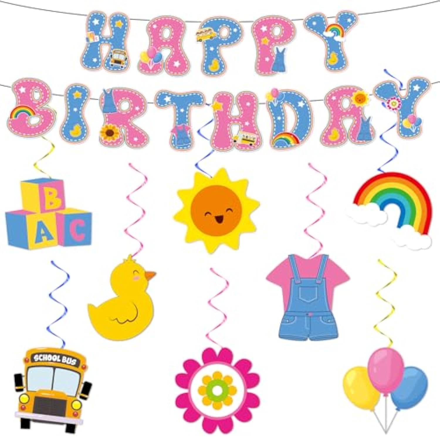 Cartoon Girls Hanging Swirl Banner English Teacher Birthday Party Decorations English Teachers Parties Ceiling Decor Cartoon Teachers Fans Hanging Streamer For Kids Birthday Classroom Party Supplies