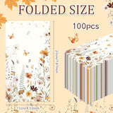Fall Floral Paper Napkins - 100 Pcs 7.9 X 4.3 In Autumn Wildflower Napkin Decorations Set, Wild Floral Disposable Hand Towels, Birthday Wedding Bridal Shower Thanksgiving Party Supplies Decor
