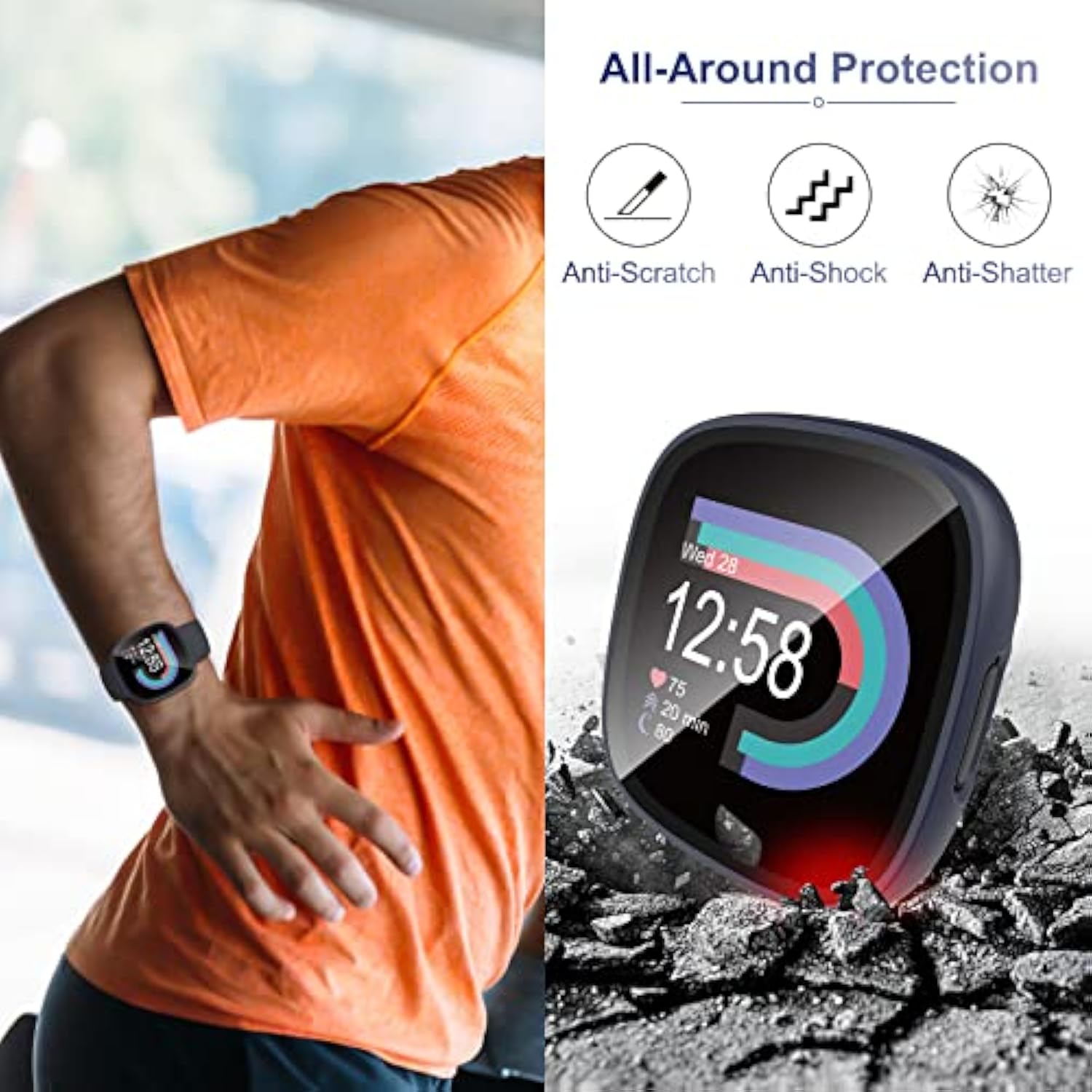 10Pack Tempered Glass Screen Protector With Hard Pc Case Compatible With Fitbit Versa 4/Sense 2, Allaround Protective Screen Full Cover Bumper Compatible For Fitbit Sense 2/Versa 4 Smart Watch