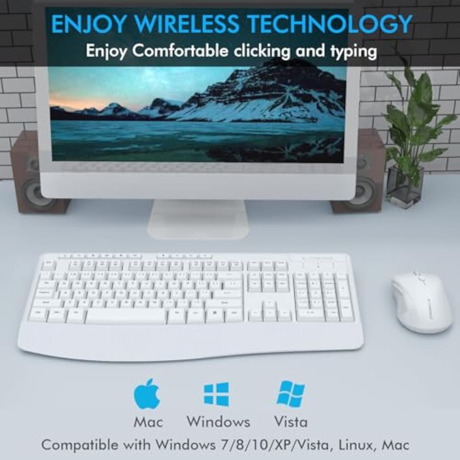 Wireless Keyboard And Mouse Combo, 2.4Ghz Full Sized Ergonomic Wireless Keyboard With Wrist Rest, 3 Dpi Adjustable And 6 Buttons Cordless Usb Mouse For Computer, Laptop, Pc, Windows (White)