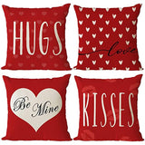 Happy Valentines Day Pillow Covers 20X20 Set Of 4 Wedding Anniversary Throw Pillow Covers Red Love Heart Kisses Hugs Be Mine Cushion Covers Pillow Cases For Outdoor Couch Sofa Decoration(20 Inch)