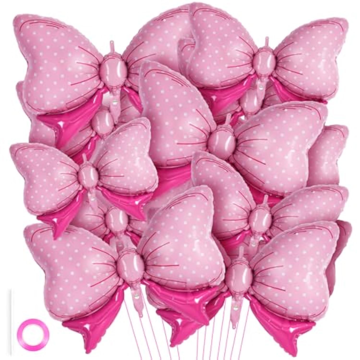 12 Pcs Pink Bow Balloons For Girls, Giant Foil Balloons, Gender Reveal Decorations For Birthday Party, Wedding, Baby Shower, Mouse Party Decoration