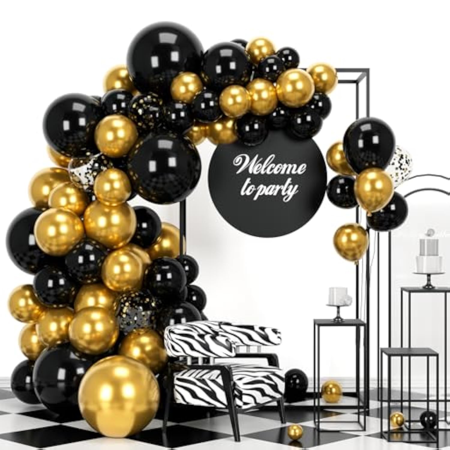 Black Gold Balloon Garland Kit 124pcs Birthday Wedding New Year Decor
